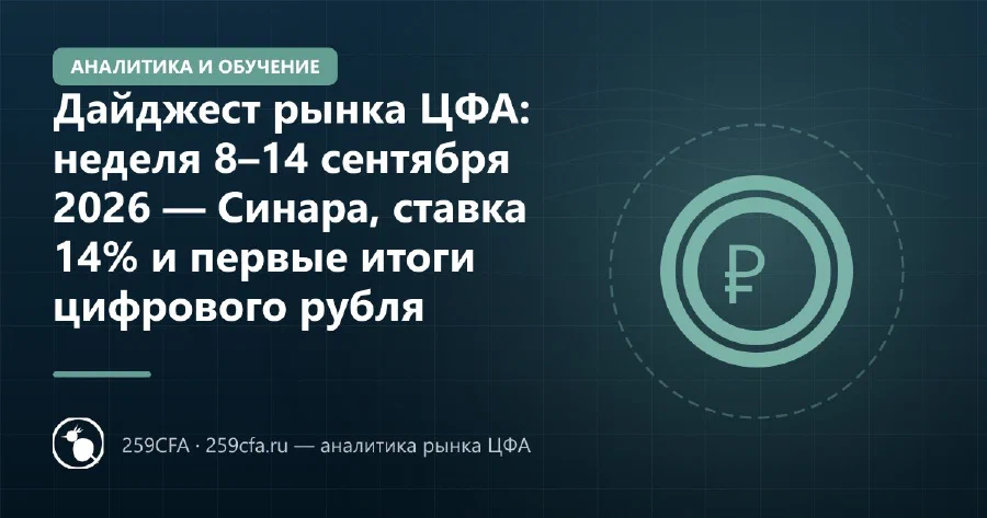Дайджест рынка ЦФА: неделя 8–14 сентября 2026 — Синара, ставка 14% и первые итоги цифрового рубля