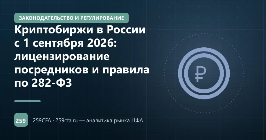 Криптобиржи в России с 1 сентября 2026: лицензирование посредников и правила по 282-ФЗ